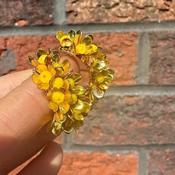 Blossom Floral Hoop Earrings in Yellow - Picture 7 of 10